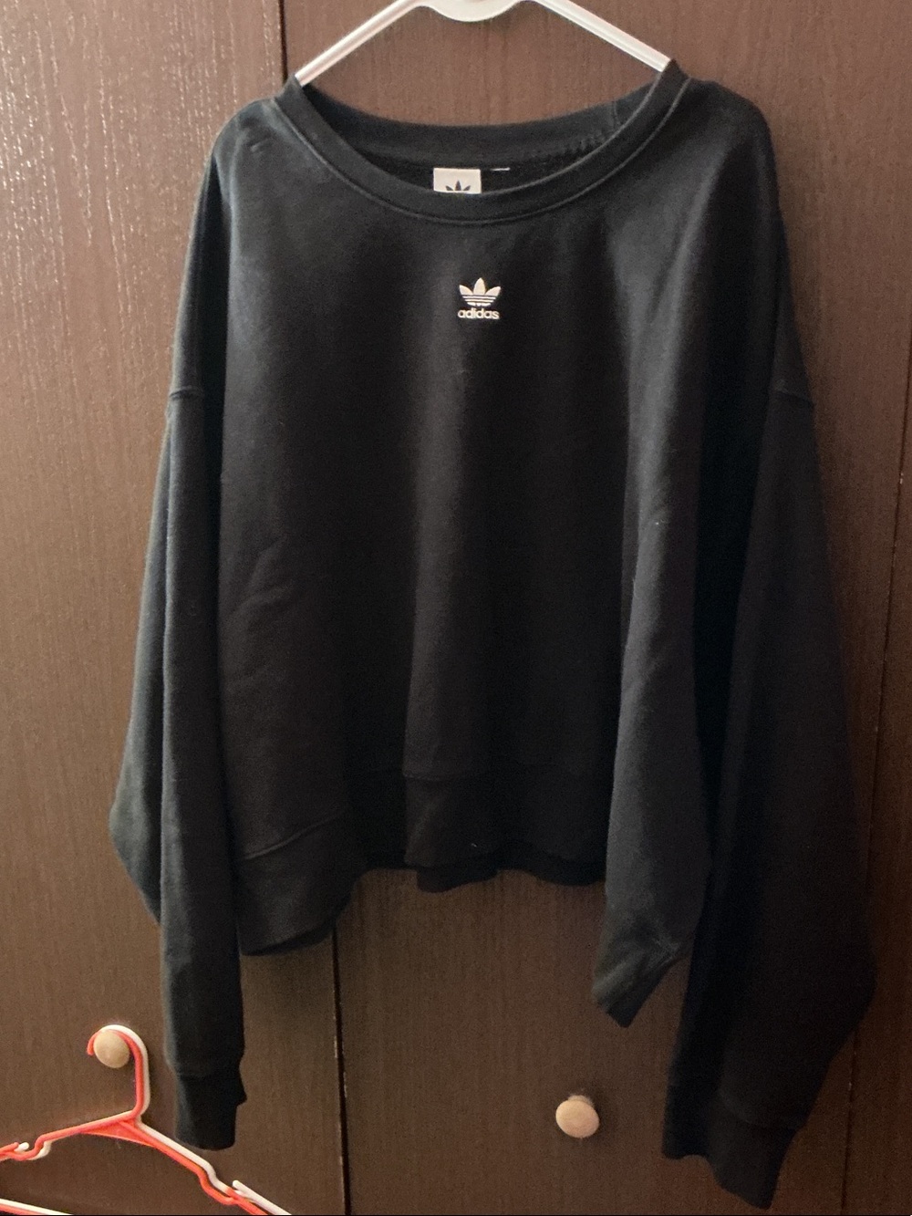 adidas Black Cropped Crewneck Sweatshirt with Trefoil